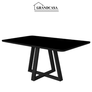 Mesa de Jantar 120x90 Tampo Mdf/vidro para 4 Lugares Pés Madeira Maciça Pérola - Preto/preto