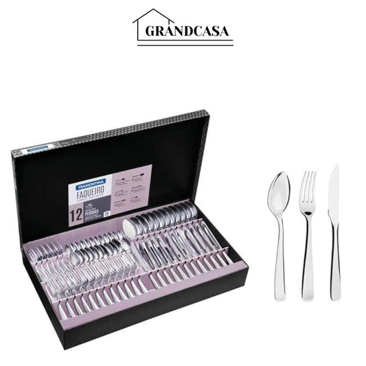 Faqueiro Aço Inox com Faca para Churrasco 72 Peças Tramontina Pacific Prata