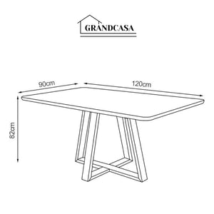 Mesa de Jantar 120x90 Tampo Mdf/vidro para 4 Lugares Pés Madeira Maciça Pérola - Preto/preto