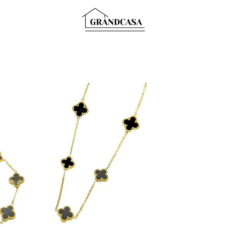 Kit Colar Choker Pulseira E Brinco Trevo Preto Gargantilha Sorte Luxo Elegante Virginia Aço Inox Dourado