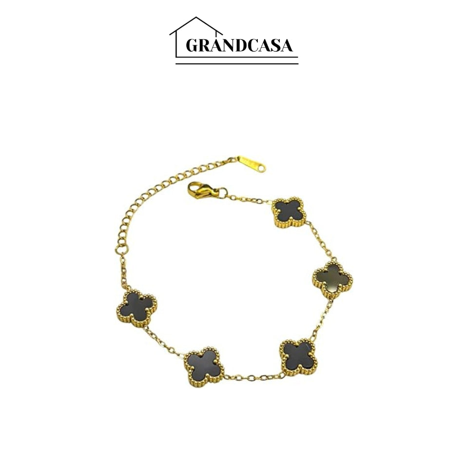 Kit Colar Choker Pulseira E Brinco Trevo Preto Gargantilha Sorte Luxo Elegante Virginia Aço Inox Dourado