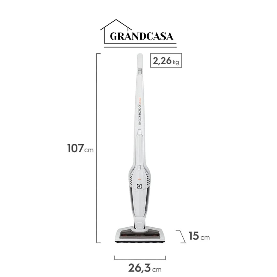Aspirador de Pó vertical bateria Ergorapido 2 em 1 Electrolux 21min 2 velocidades capacidade 460Ml ERG21 Bivolt Branco