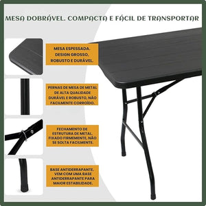 Mesa Dobrável Vira Maleta Com Alça Portátil 1.80m
