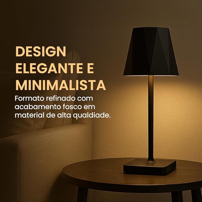 Abajur Luminária Led Mesa Touch Recarregável Sem Fio 3 Níveis de Luz Portátil
