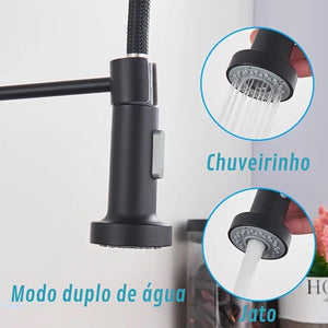 Torneira Pia Cozinha Parede Gourmet Flexível Malibu preta