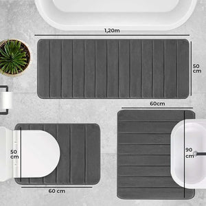 Decolab Tapete Extra Absorvente Banheiro Super Soft | Kit Tapete Banheiro Box ou Banheira Completo | Jogo Tapetes Para Banheiro Multiuso (Cinza-escuro, 3 Peças)