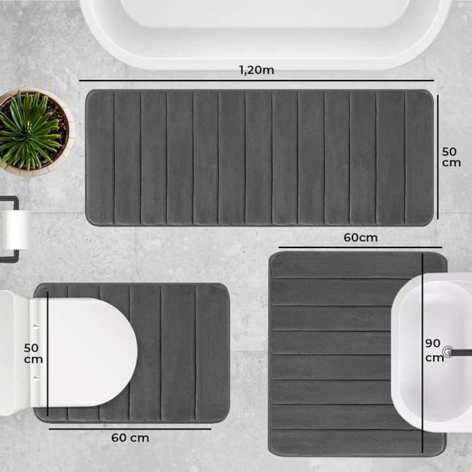 Decolab Tapete Extra Absorvente Banheiro Super Soft | Kit Tapete Banheiro Box ou Banheira Completo | Jogo Tapetes Para Banheiro Multiuso (Cinza-escuro, 3 Peças)