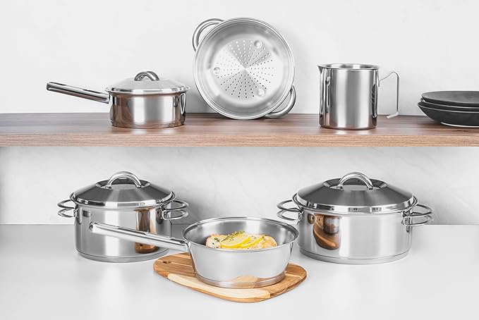 Jogo de Panelas Tramontina Solar em Aço Inox com Fundo Triplo e Tampas de Inox 6 Peças