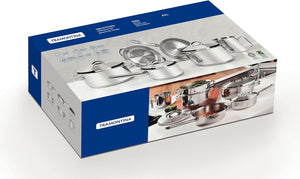 Jogo de Panelas Tramontina Solar em Aço Inox com Fundo Triplo e Tampas de Inox 6 Peças