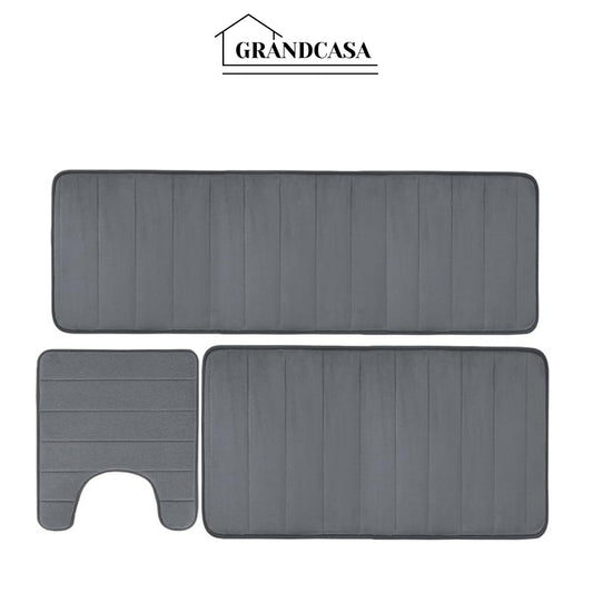 Decolab Tapete Extra Absorvente Banheiro Super Soft | Kit Tapete Banheiro Box ou Banheira Completo | Jogo Tapetes Para Banheiro Multiuso (Cinza-escuro, 3 Peças)