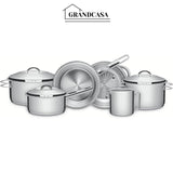 Jogo de Panelas Tramontina Solar em Aço Inox com Fundo Triplo e Tampas de Inox 6 Peças